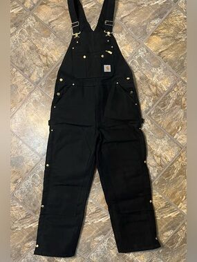 Carhartt R41 BLK Quilt Lined Duck Bib Overalls Black 36x30 Double Knee Work Wear